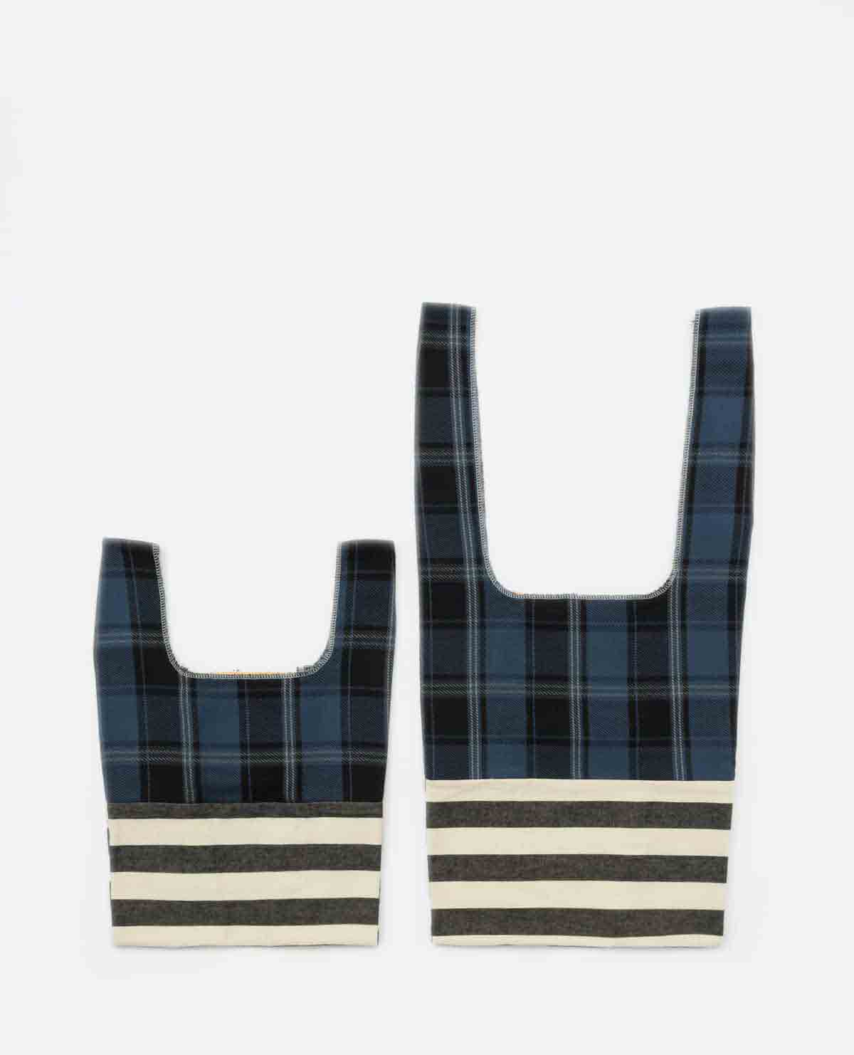 エコバッグ　青　チェック　イエロー　ショッピングバッグ