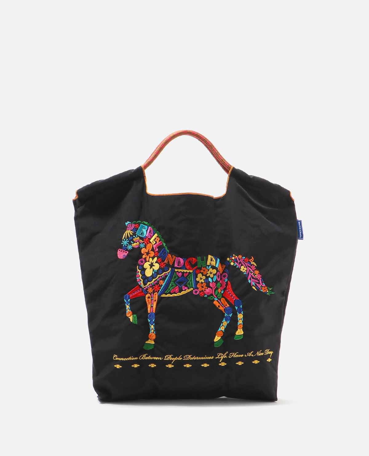 エコバッグ フラワー ホース 馬 Mサイズ ブラック|ボール エコバッグ フラワー ホース 馬 Mサイズ ブラック|ボール