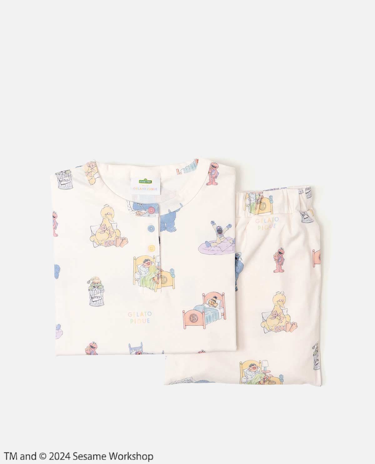 セサミ 総柄ロングTシャツ ロングパンツ セット ルームウェア セサミ 総柄ロングTシャツ ロングパンツ セット ルームウェア
