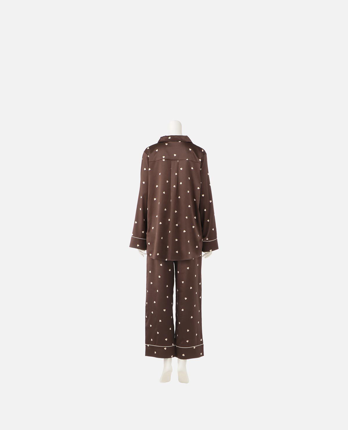 ハート 柄サテンセット(シャツ+ロングパンツ) ルームウェア ハート 柄サテンセット(シャツ+ロングパンツ) ルームウェア